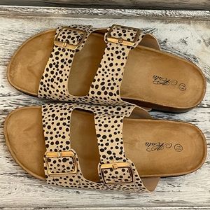 Cheetah Print Two Buckle Footbed Sandals Size 7.5